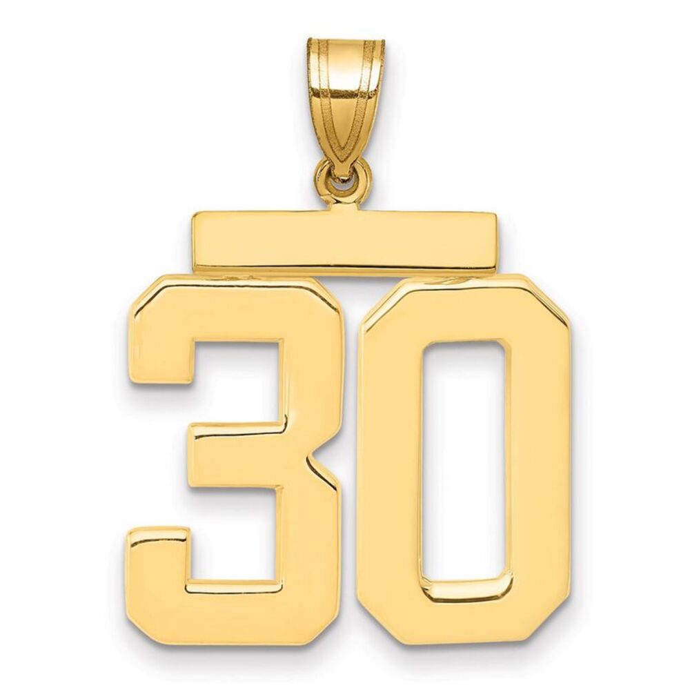 14k Yellow Gold, Athletic Collection, Large Polished Number 30 Pendant